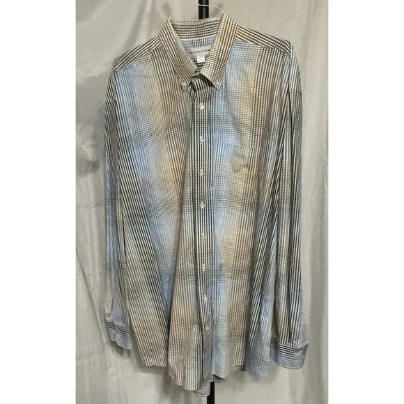 Cutter & Buck Check Dress Shirt Button Down Tan White Gold 2XLT 100% Cotton - Picture 1 of 14